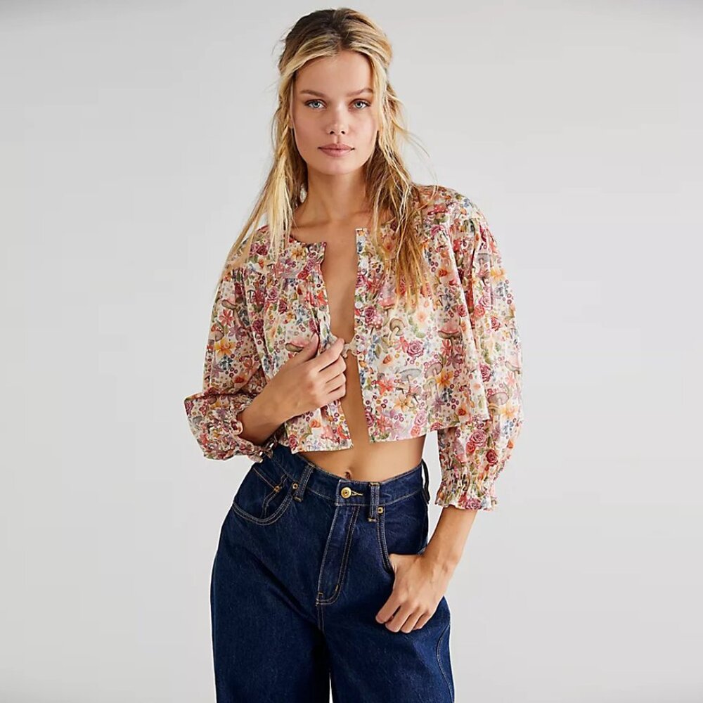 For Love & Lemons Theodora Crop Top in Pink Floral